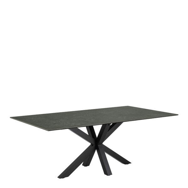 Wyld Haus Perth 200cm Black Ceramic Rectangular Dining Table Industrial Black Metal Legs