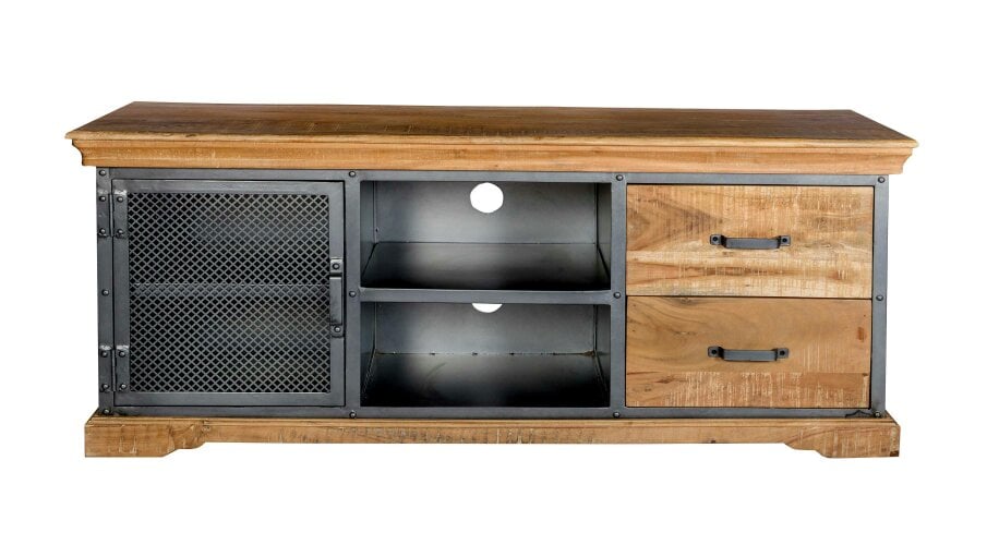 Wyld Haus Albatross Mango Wood and Metal TV Media Unit 1 Door 2 Drawers
