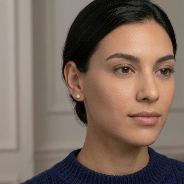 Spero London 9Ct Solid Gold White Natural Opal Stud Earrings