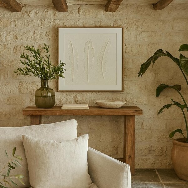 Wyld Haus Les Vans White 3 Feathers Art Mounted In Beaded Frame