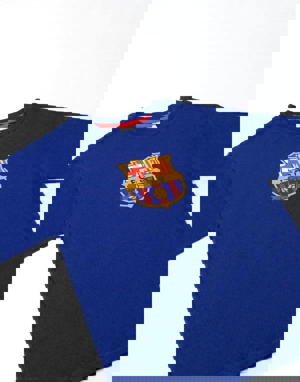 FC Barcelona Boys Black Logo Short Sleeve Long Leg Pyjama Set