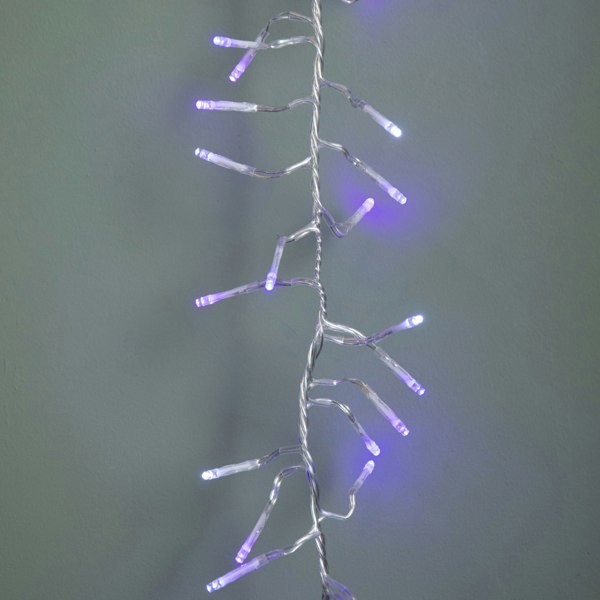 Samuel Alexander 9.3m 720 LED Christmas Cluster String Lights with Timer in Blue, Purple & White on Clear Cable