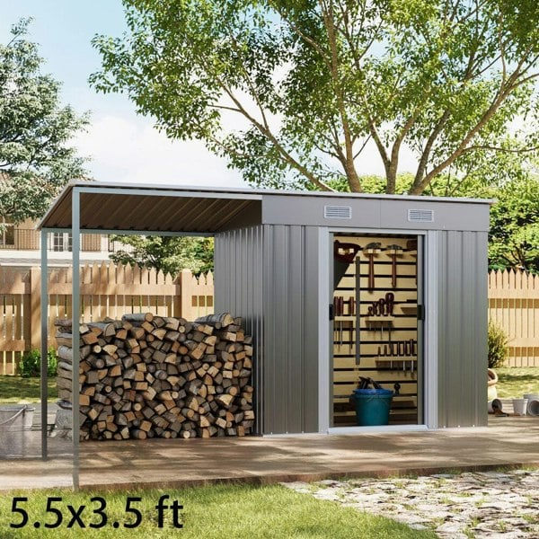 5.5x3.5 ft/ 5.5x5.5 ft/ 5.5x7.5 ft/ 5.5x9 ft Metal Pent Roof Outdoor Storage Shed with Lean-to Living and Home 5.5x3.5 ft 