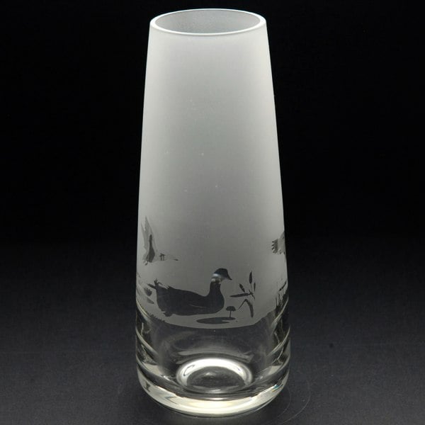 Glyptic Glass Art Duck Glass Bud Vase - Hand Etched/Engraved Gift