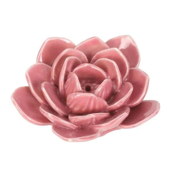 Pink water lily incense holder dish with molded petals and central opening