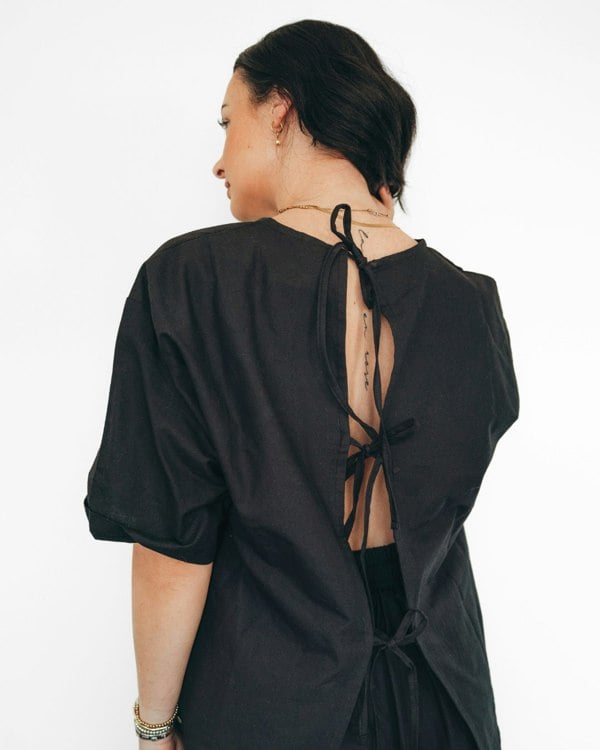 Doris Black Tie Back Top - IMAGE 1