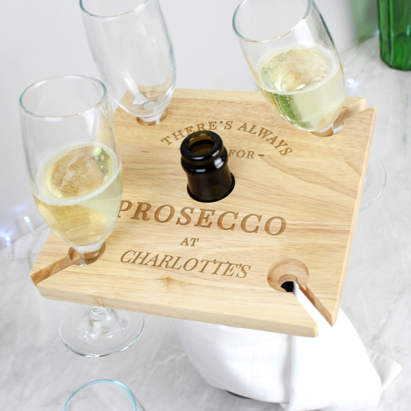 Personalised Memento Company Personalised Prosecco Four flute Holder & Bottle Holder