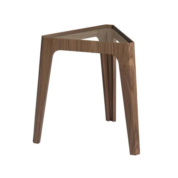 Angel Cerdá Triangular Corner Table in Tempered Glass and Walnut 2106