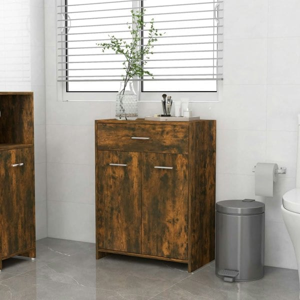 Berkfield Bathroom Cabinet Smoked Oak 60x33x80 cm Engineered Wood