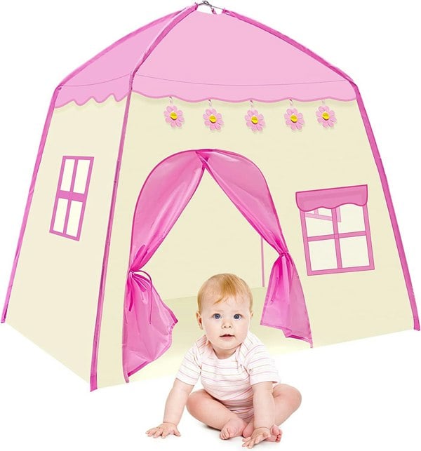 deAO Toys Girls’ Castle Tent Indoor & Outdoor Toddler Playhouse, Fairy-Themed, Oxford Fabric, Pink. Fun Gift for Girls & Boys