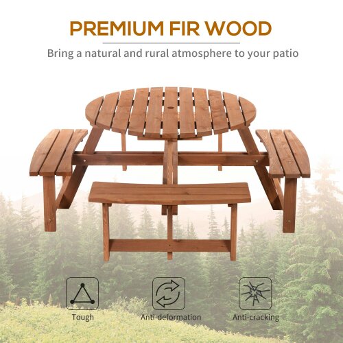Wyld Haus Bataba Brown Fir Wood 8 Seater Outdoor Picnic Table Set