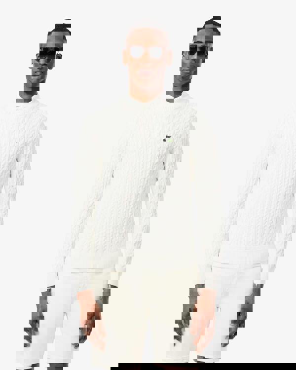 Lacoste Cable Knit Mens Cotton Jumper - Flour/Green