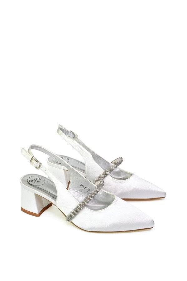 XY LONDON Slingback Strappy Pointed Toe Diamante Mid Block Heels