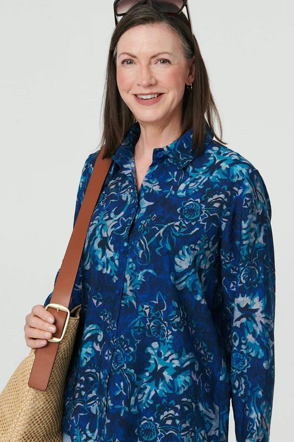 Navy | Floral Long Sleeve Collared Shirt
