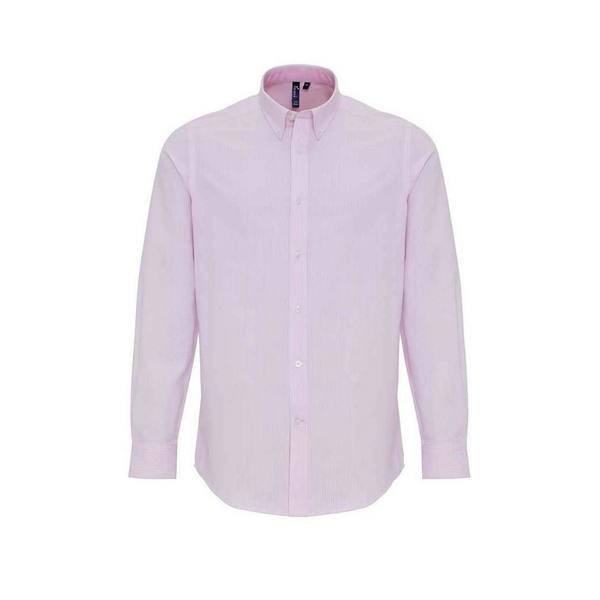 Premier Mens Striped Oxford Long-Sleeved Shirt - White/Pink