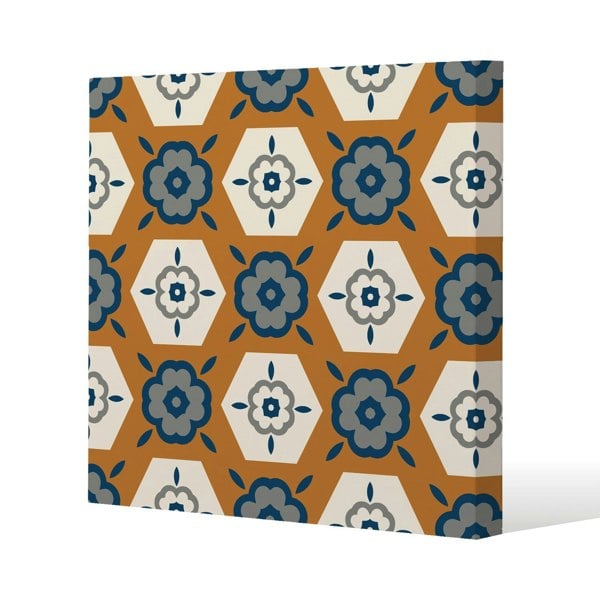 Benjamin Tate Design Rust orange background with gray, navy blue and beige (Canvas Print)