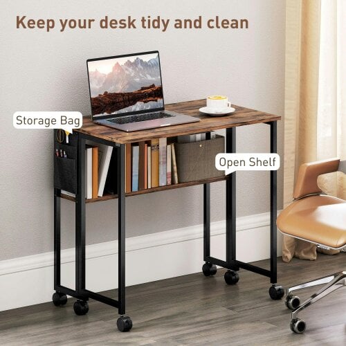 Wyld Haus Saha 80cm Wooden Rustic Brown Drop Leaf Writing Desk