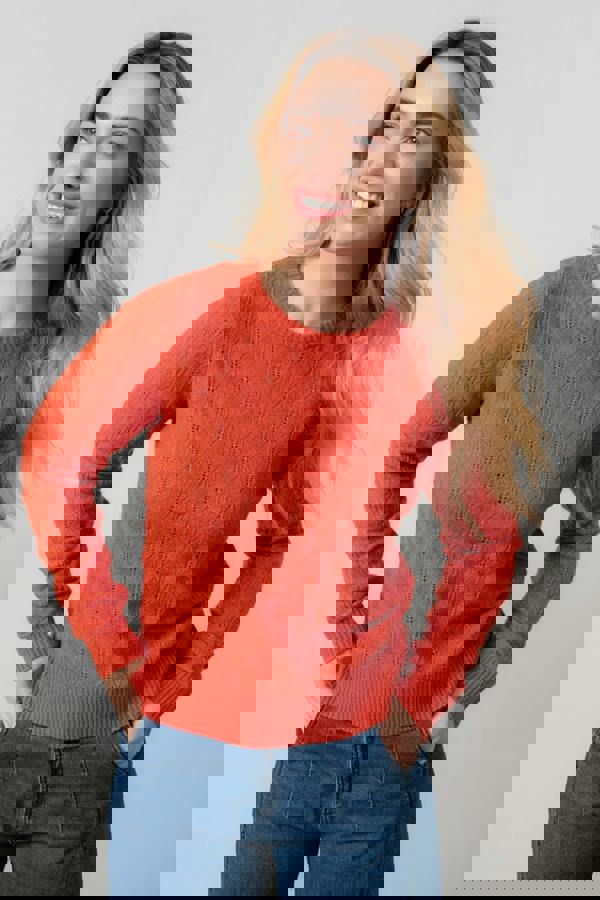 Lily & Me Harefield Pointelle Knit Jumper Red