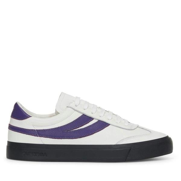 Superga Unisex Adult 4834 Club S Swallow Contrast Detail Vegan Leather Trainers - White Avorio/Purple/Grey/Black - 