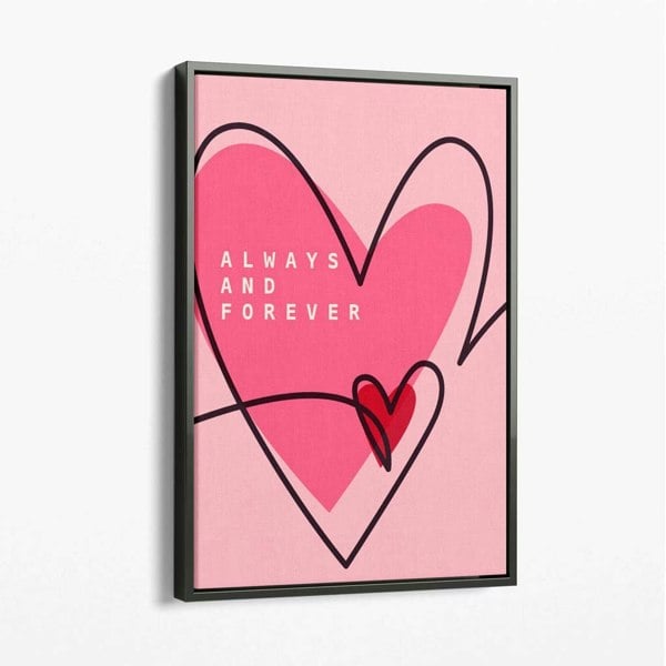 Always and Forever Sketch Hearts Canvas Art Print with Grey Float Frame
