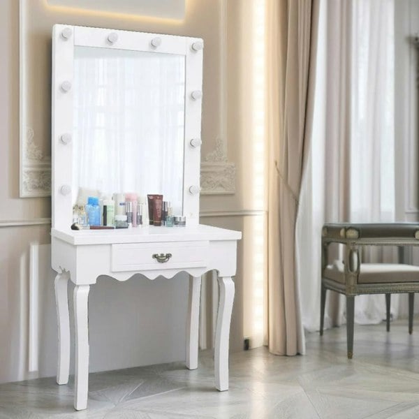 Rafaelo Mobilia 1 Drawer Dressing Table With LED Bulbs White