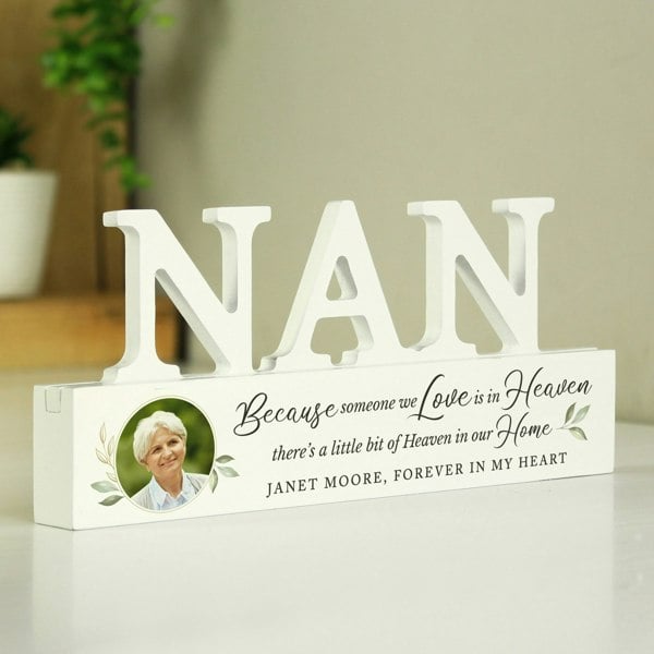Personalised Memento Company Personalised Botanical Memorial Photo Upload Wooden Nan Ornament
