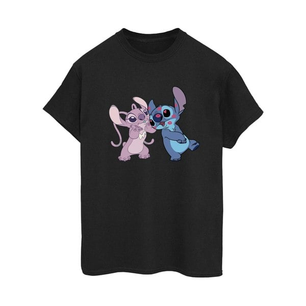 Disney Womens/Ladies Lilo & Stitch Kisses Cotton Boyfriend T-Shirt - Black