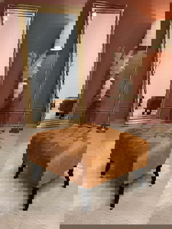 ISTOOLS Premium Burnt Orange Velvet Footstool Pouffe – Luxury UK Ottoman