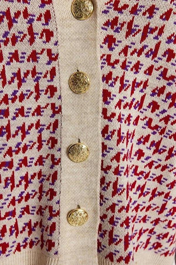 WOVCOR Patterned Knit Cardigan with Buttons Detail