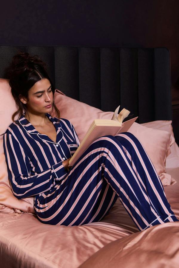 Bamboo Long Pyjama Set in Midnight Stripe - Wholesale - Pajamas