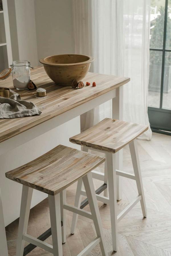 Statement Furniture Florence Wooden Bar Stool with Legs H65cm, Acacia Hardwood Rectangular Seat