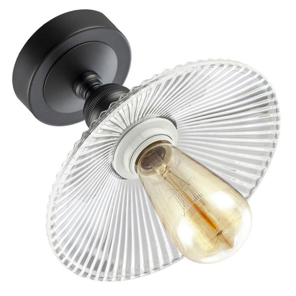 Vintage Design Matte Black Ceiling Light with Fluted Clear Glass Image 4