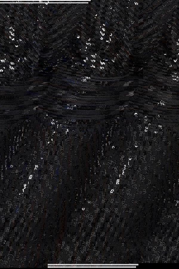 Long Sleeve Sequin V Wrap Maxi Dress - Black DR3485