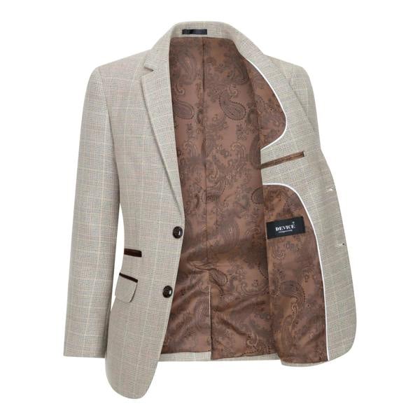 Paul Andrew Boys 3 Piece Beige Tweed Check Vintage Retro Suit