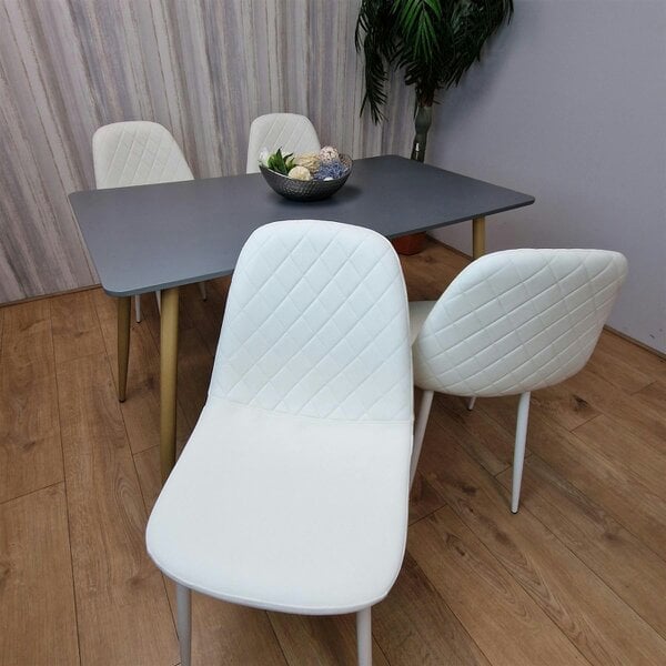 Kosy Koala Dining Table Set of 4 Wooden Grey Table with 4 White Gem Patterend Chairs