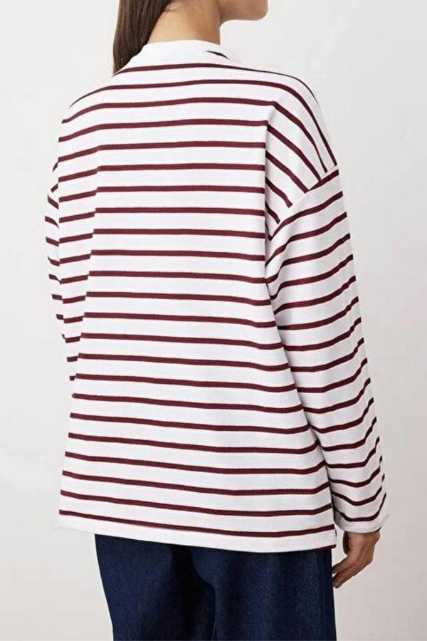 WOVCOR Striped Crew Neck Thin Knit Sweatshirt