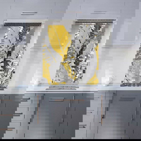 Warren Reed - Designer Grey Yellow Floral Leaves Kitchen Splashback