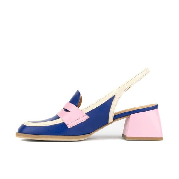 Embassy London Diana - Blue & Cream & Pink - Women's block heel slingback leather pump