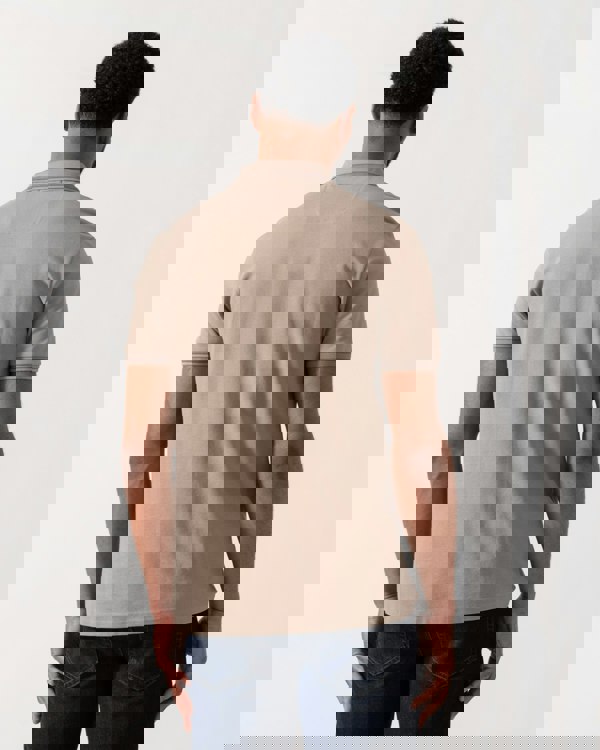 Model wearing BOSS Green Mens Paddy Cotton-Piqué Polo Shirt with Contrast Logo in Light/Pastel Green 339 - back