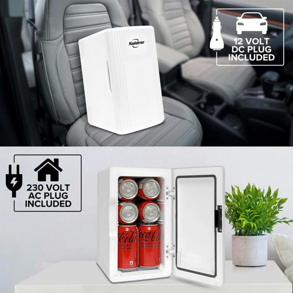 Koolatron 6L Mini Fridge 8 Can White Skincare Fridge | Quiet, Portable 12V Cooler & Warmer for Home & Car