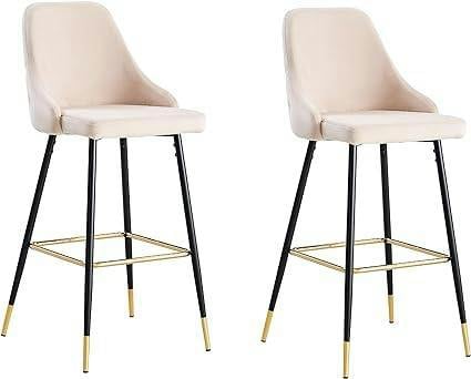 HYGRAD BUILT TO SURVIVE Velvet Bar Stools with Gold-Tipped Legs – Set of 2 | HYGRAD®