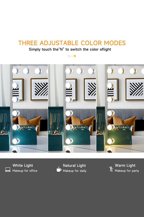 Living and Home Rectangle Hollywood Vanity Mirror with 18 Dimmable LED Bulbs