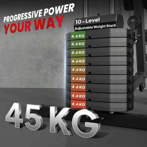 HOMCOM Multi Gym Machine, 45KG Weight Stack, Chest Press & Leg Developer, Black