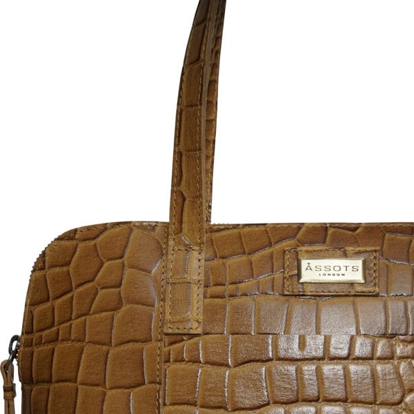 Assots London 'Eva' Mustard Croc Real Leather Designer Unlined Tote Bag