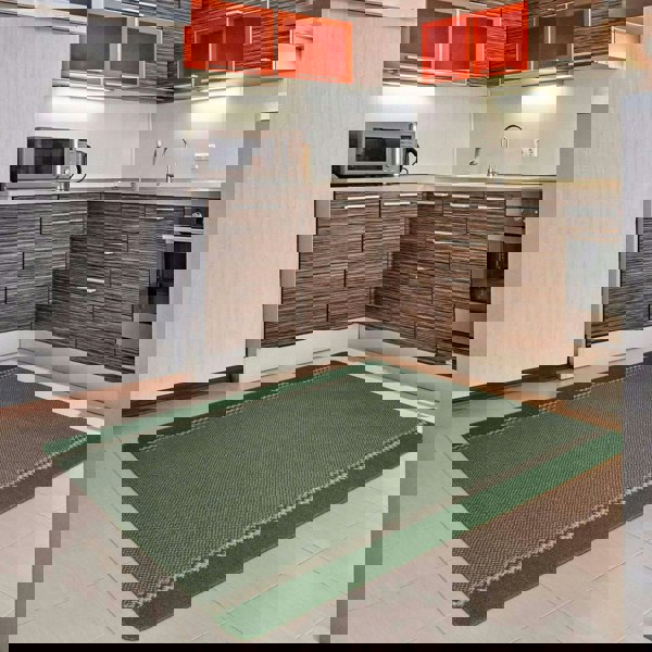 Machine Washable Green Designer Mats | Bordered Line Design