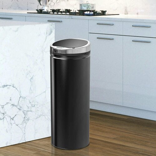 Bobobiy 50L Sensor Bin with Quiet Soft-Close Lid, Stainless Steel for Hygienic Kitchen, Black - Black