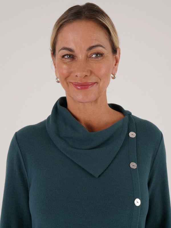 PennyPlain Button Split Cowl Neck Top - Peacock