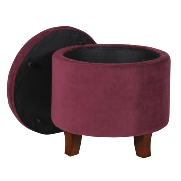 Luxury Living Cambridge Tufted Round Storage Ottoman Footstool - Berry Merlot