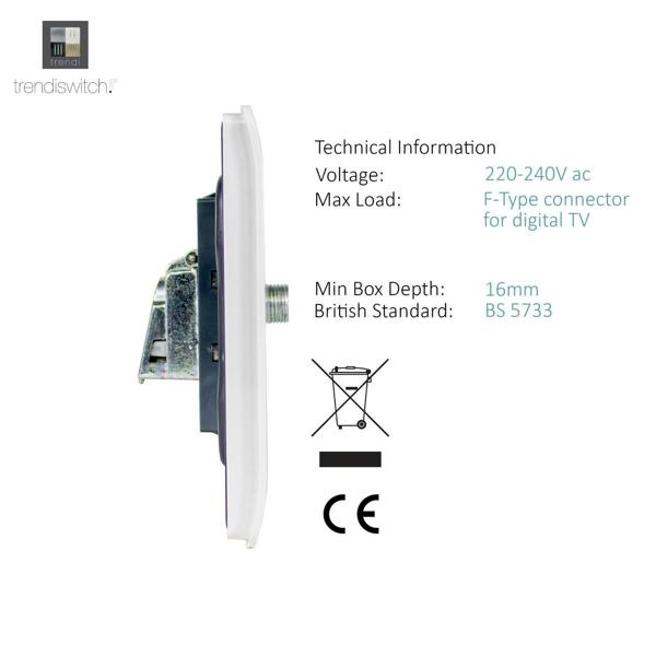 Trendi Switch 1 Gang Male F-Type Satellite Television Socket in Ice White