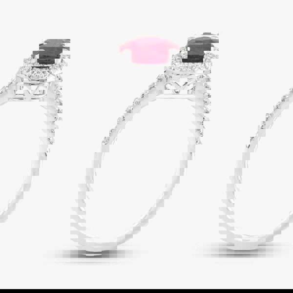 T. H. Baker 18ct White Gold Brilliant Cut Ruby & Diamond Shoulder Set Halo Ring R39073GW18RB